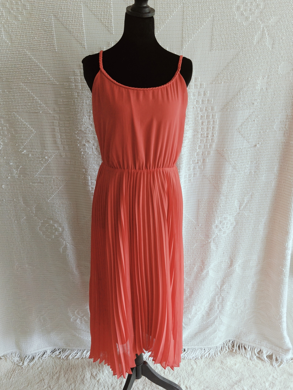NWT RW&CO | Coral Pleated Midi Dress | Wedding Guest Cocktail Summer | Size L - Picture 4 of 6